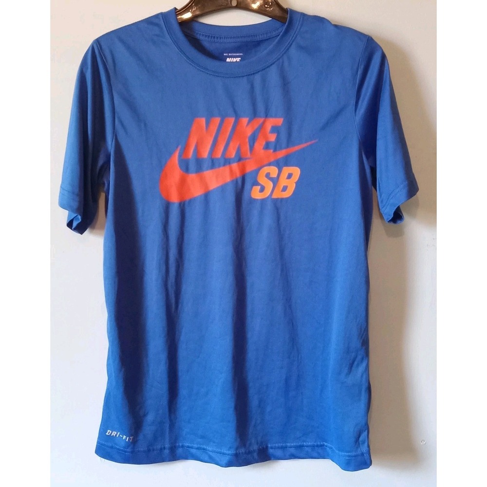 Nike SB Dri-Fit Blue Orange Short Sleeves Boy's Athletic Shirt Top Large